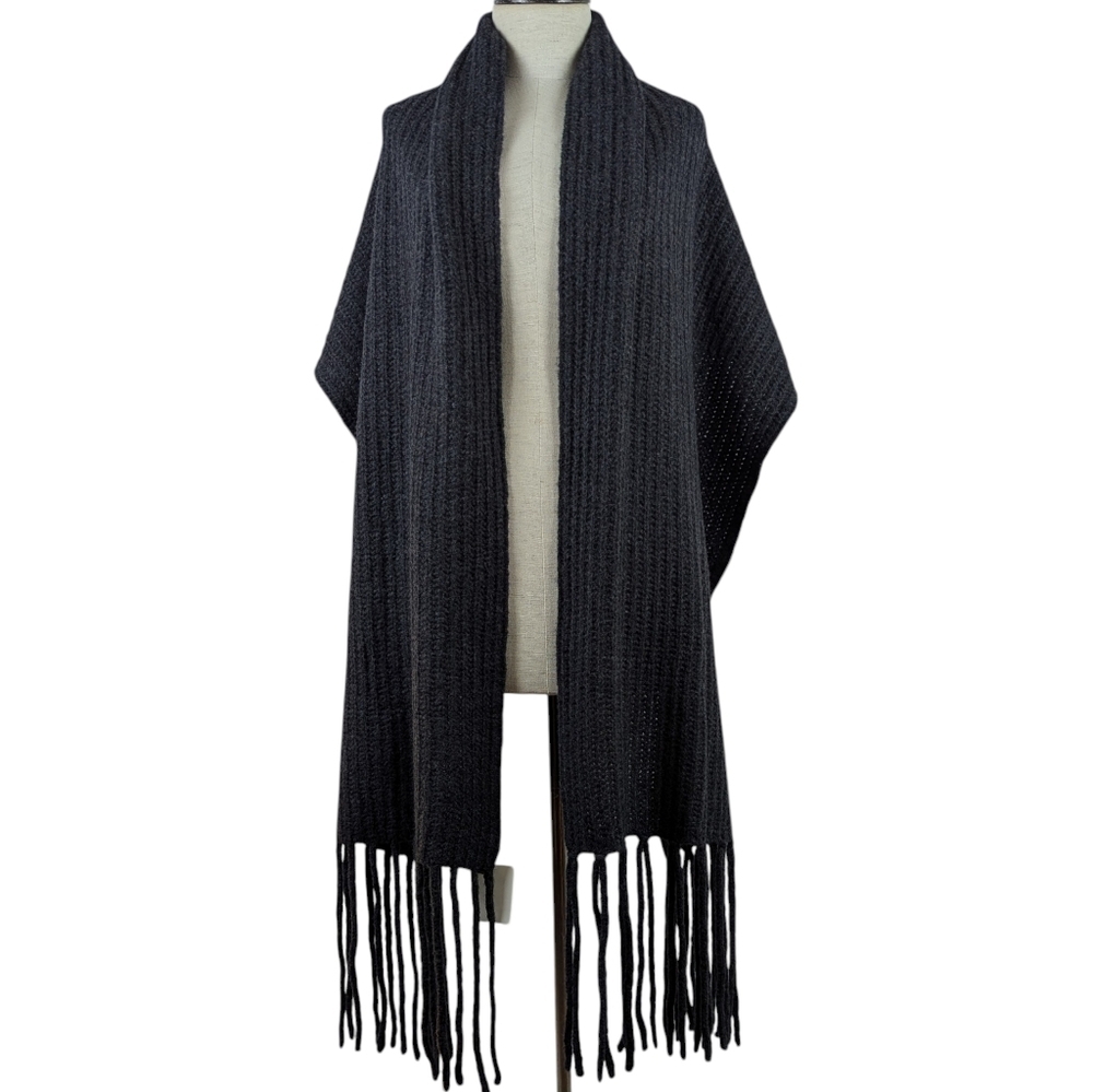 Portolano Fringed Chunky Alpaca Wool Blend Wrap Charcoal 20" x 79" NWT